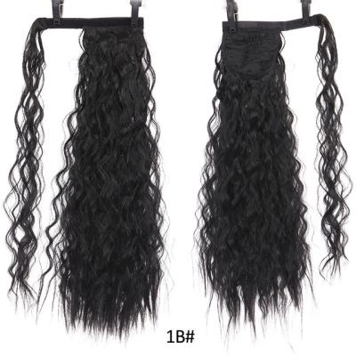 China Wave DIFEI #1b 24inch Ponytail Regular Curly Straight Nature Synthetic Ponytail Wrap Around Clip In Wigs For Women Hair Extensions for sale