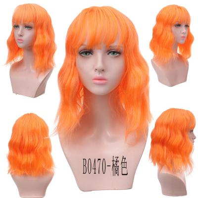 China DIFEI Water Wave Orange High Resistant Fiber Short Bob Wigs For Women With Bangs Cosplay Natural Curly Synthetic Wig Hair Wig for sale