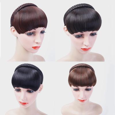 China DIFEI Girls Headband Hair Bangs Neat Fringe Hair Extensions Synthetic Hair Accessories Braided Headband Front Bangs With Main FFF555 for sale