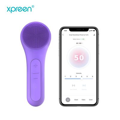 China TUYA APP Smart Home Device Face Cleaner Silicone Detergent DEEP CLEANING Facial Cleansing Brush with Heating Function for sale