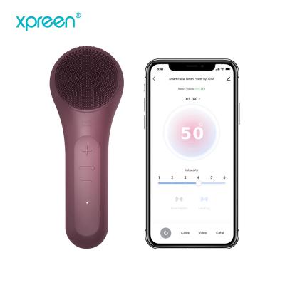 China 2022 TUYA APP Radio Heating Facial Brush Silicone Electric Sonic DEEP CLEANSING Cleansing Brush for sale