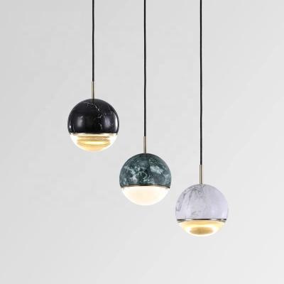 China Modern Classic Simple Marble Globe Pendant Hanging Lamps Led Ceiling Black Iron Modern Small Chandelier for sale