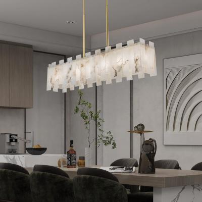 China Modern Modern Ceiling Spanish Marble Copper Luxury Pendant Light Hanging Large Long Living Room Brass Chandelier for sale