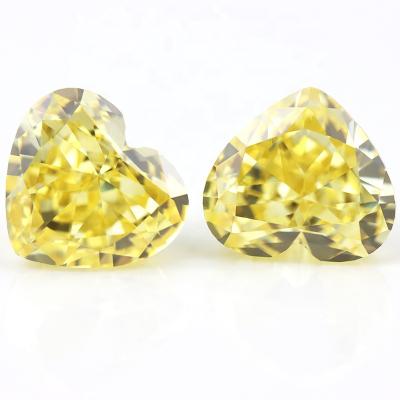 China NO Ice Cut Fancy Heart Gemstones Zircon CZ Loose CZ Stone Crushed Canary Yellow Stone for sale