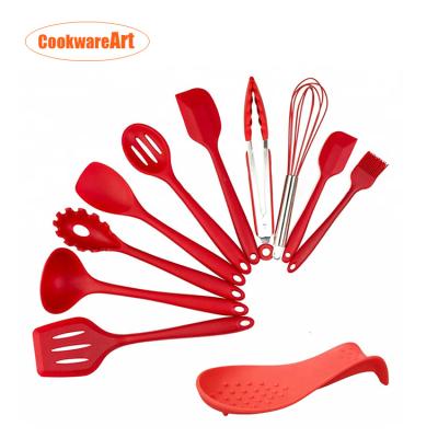 China Sustainable Silicone Kitchen Heat Resistant Non-Stick Utensils Cooking Tools 10+1 Piece Kitchen Utensil Set for sale