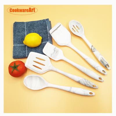 China Sustainable New Design Marble Style BPA Free Silicone Kitchen Utensil Set For Cooking for sale