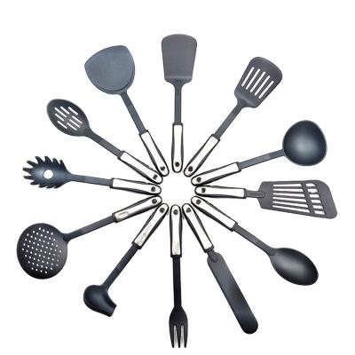 China Viable Hot Sale 12 Pcs Kitchen Heat Resistant Black Nylon Utensil Set Cookware Set with Comfortable Handle for Cooking for sale