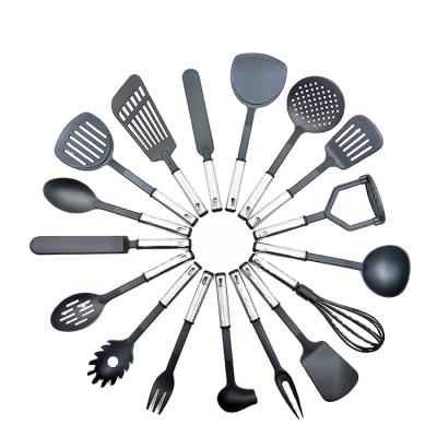 China Sustainable Kitchen 17pcs Black Heat Resistant Nylon Cookware Sets For Kitchen for sale