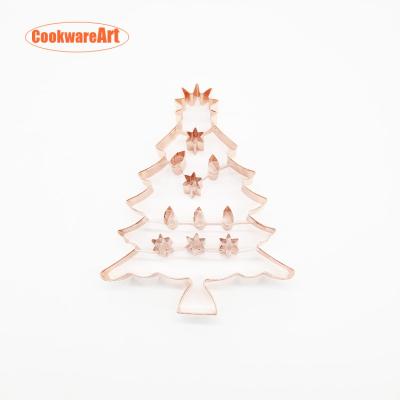 China Viable Large Christmas Tree Shape Stainless Steel Copper Plated Cookie Cutter for sale