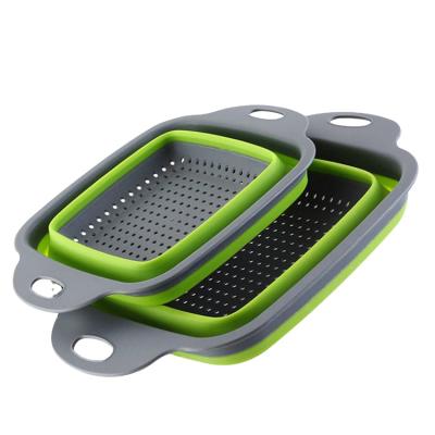 China 2 Pack Silicone Viable Collapsible Colander Drain Square Basket Colander For Fruit Vegetable Storage for sale