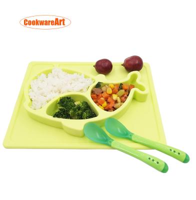 China Viable Silicone One-Piece Healthy Baby Suction Bowl Mat Happy Place Mat With Spoon (Baby Silicone Divided Dish With Place Mat And Spoons for sale