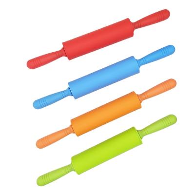 China 43cm Viable Non-Stick Colorful Silicone Pastry Dough Pin With Plastic Handle For Baking for sale