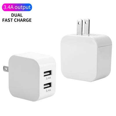 China 5V 3.4A 2 Ports Universal Charger 2 USB Travel Adapter 18w Wall Charger for sale