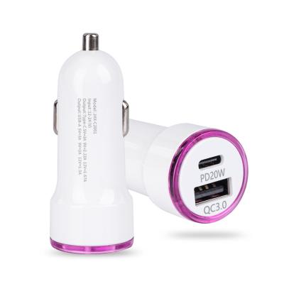 China Universal Fast Charging Dual Port Fast Charging Usb And Type C PD Car Charger QC 3.0 Charger for sale