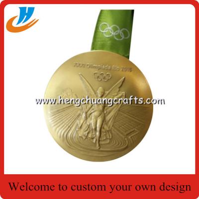 China Polished gold Olympic games medals with ribbon, Olympics trophy and award medals for sale