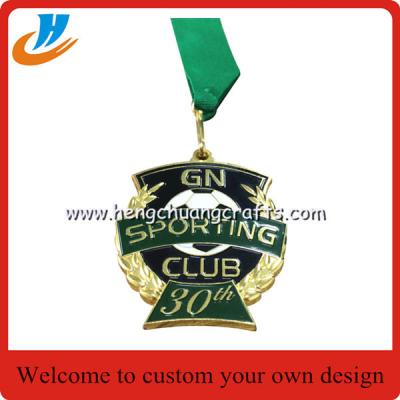 China Football 30th Sporting club metal medal,custom soccer metal medal with ribbon for sale