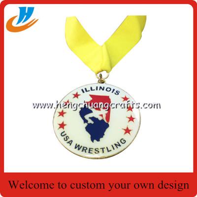 China USA Wrestling gold medal,Custom award Wrestling metal medal with ribbon for sale