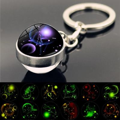 China High Quality 12 Zodiac Sign Luminous Key Chain Charms Jewelry Glow Glass Ball Key Ring Keychain For Key Birthday Gift Woman for sale