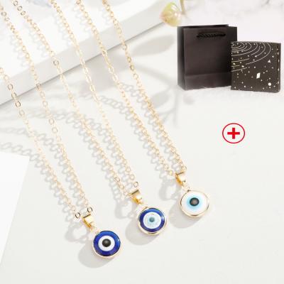 China Vintage Round Turkey Gold Color Ethnic Blue Eye Pendant Clavicle Chain Gold Filled Jewelry 18k Evil Eyes Necklace for sale