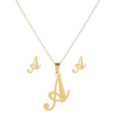 China TRENDY Fashion Gold Stainless Steel 26 Letters Earrings Necklace Jewelry Set Generous Women Initials Women for sale