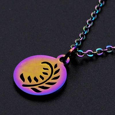 China Cute Hollow Titanium Stainless Steel Design Feather Color Fashion Necklace Pendant Necklace Women/Men's Steel Jewelry for sale