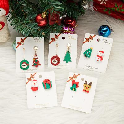 China Jewelry 2021 TRENDY Christmas Santa Claus Tree Snowman Pendant Alloy Asymmetrical Clay Earrings Christmas Earrings for sale