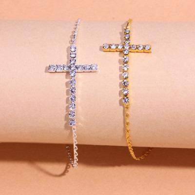 China 2021 TRENDY Newest Jewelry Gold Plated Bling Rhinestone Anklet Fashion Claw Chain Cross Foot Ornament Cross Anklets For Women Men for sale