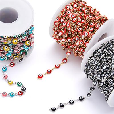 China Newest 1 Meter FASHIONABLE Colorful Beaded Chain Necklace Stainless Steel Enamel Open DIY Evil Eye Chain For Jewelry Making for sale