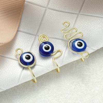 China 2021 New FASHIONABLE Fake Nose Ring Clip Stainless Steel No Blue Eyes Pierce Non Piercing Evil Eye Nose Cuffs Jewelry for sale