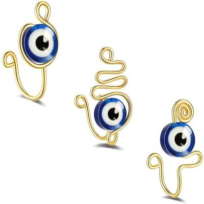 China New Fashion Trendy Blue Eyes Fake Nose Ring Non Piercing Stainless Steel Nose Ring Slap Evil Eye For Women for sale