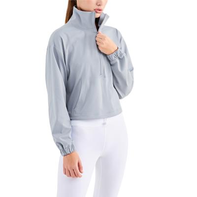 China Antibacterial Women's Long Sleeve Top Deportivo Mujer Zipper Thick High Neck Gym Clothing For Winter Camisetas De Mujer for sale