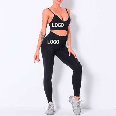 China Low MOQ Antibacterial Fast Delivery Custom 2 Piece Active Wear Fitness Yoga Set Sets Seamless Fitness Yoga Set for sale