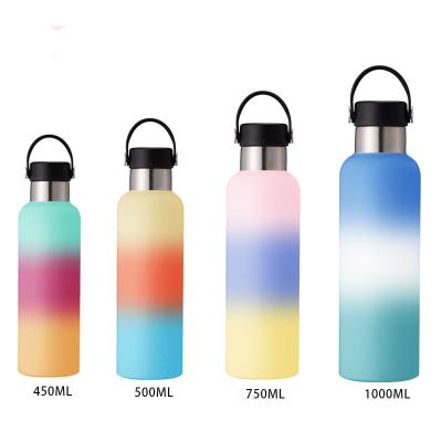 China Cheap Viable Customized One Cup Large Multi-Lid Stainless Steel Gradient Color Splash Proof Insulated Water Bottle for sale