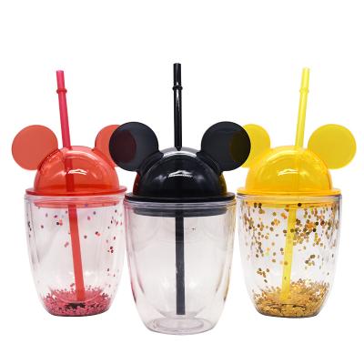 China Wholesale 10oz 16oz Environmental Protection Clear Ear Shape Tumbler Acrylic Plastic Tumbler Minnie Mouse Black Mickey Mouse Cup for sale