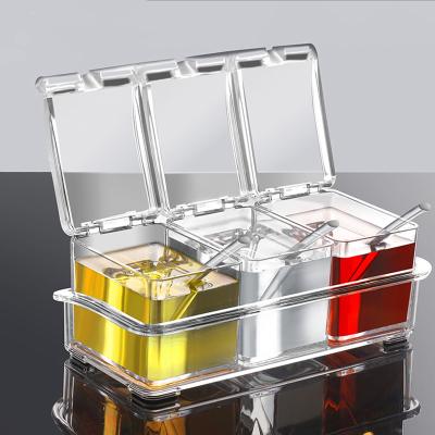 China Sustainable kitchen supplies transparent acrylic 4 compartments seasoning box for sale