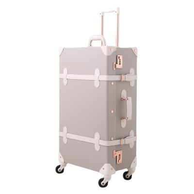 China High Quality Factory Vintage Classic Trolley Luggage Trunk Custom Retro Luggage Travel With Spinner Wheels for sale