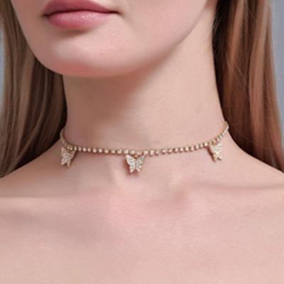 China XJU-48 Fashion Trendy Wholesale Women's Short Choker Micro Pave Rhinestone Crystal Diamond Bow Chocker Butterfly Rhinestone Choker for sale