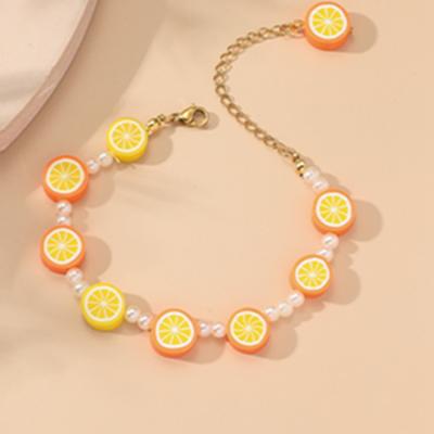 China FT-09 Hand Fruit Lemon Bead Bracelet Handmade Cute Elastic Children's Bracelet Factory Made Custom Children's Cute Jewelry for sale