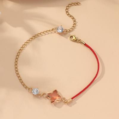 China Adjustable Alloy Crystal Clover Charm Jewelry Wholesale Trendy Fashion Women's String Bracelet FT-07 for sale