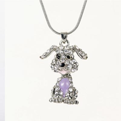 China TRENDY FT-74 Fashion Sweater Necklaces Wholesale Jewelry Crystal Alloy Cartoon Cute Animal Micro Pave Diamond Rhinestone Dog Necklace for sale