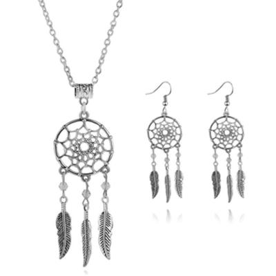 China ZJ-02 Vintage Vintage Women Alloy Dreamcatcher Jewelry Sets Dream Catcher Necklace Earring Pendant Jewelry Set for sale