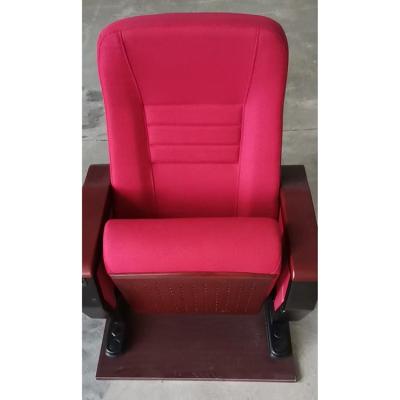 China Milan Modern Church Used Auditorium Concert Assembly Hall Foldable Chairs Wood Armrest , Fabric Auditorium Seating With Writing Tablet for sale