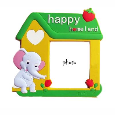 China Customized Cute Silicone Rubber Baby Picture Frame 6x9CM Cute Elephant House Shaped PVC Plastic Photo Frame For Kids Birthday Gift for sale