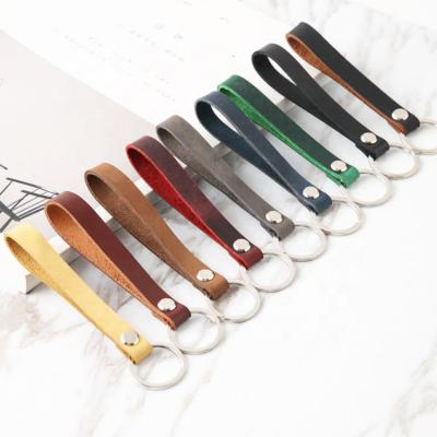 China Wholesale Promotion Gift Colorful Blank Logo Genuine Leather Keychain Retro Custom Simple Style for sale