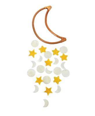 China Home Decoratiove 2021 New Moon Shape Home Wall Hanging Stars Mica Sheet Capiz Shell Pieces Wind Chimes For Indoor/Outdoor Decor for sale