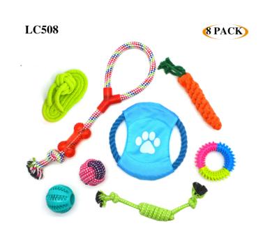 China Stocked Hot-selling Dog Chewing Cotton Rope Ball Toy, Tooth Cleaning Color Dog Rope Combo Set for sale