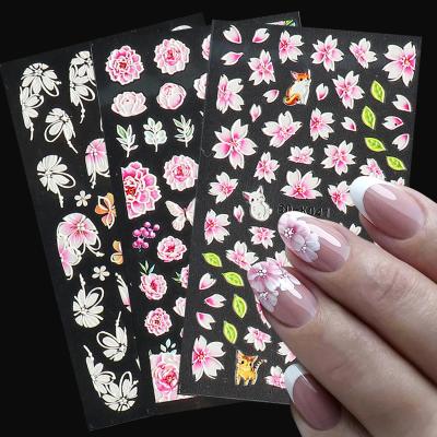 China Easy Apply 1Sheet Nail Summer Embossed Flower 5D Lace Sticker Decal Wedding Nail Art Designs Floral Butterfly Japanese Manicure Decoration for sale