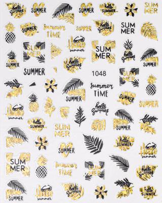 China Easy Apply 2021 New Summer Laser Beach Nail Art Stickers Leaves Gold Black Self Adhesive DIY Manicure Accessories Pineapple Bird Nail Decal for sale