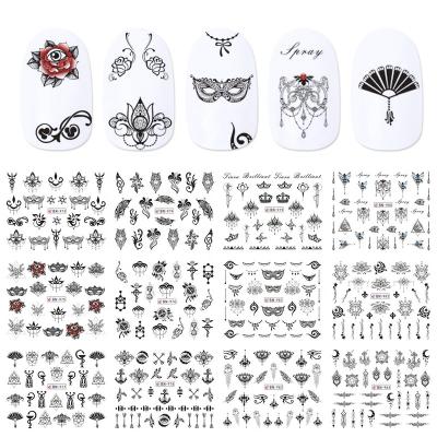 China Easy Apply 12 Designs Nail Sticker Set Black Dreamy Decal Water Transfer Slider For Nails Art Decor Nail Art Vendor Wholesale for sale