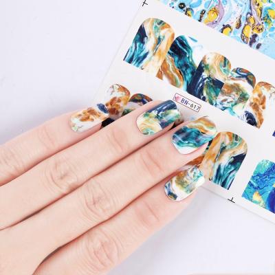 China Easy Apply New Gradient Marble 12 Designs Nail Art Sticker Fashion Full Cover Image Decals Nail Transfer Water Foils Beauty Tool for sale